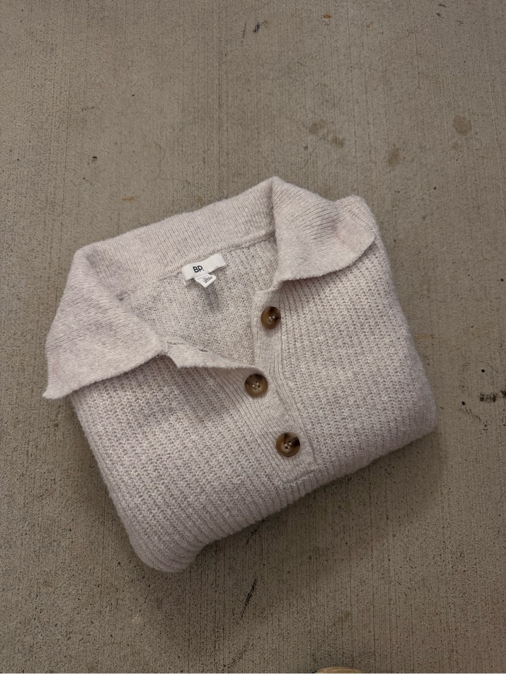 bp Cream Button-Front Collared Knit V-Neck Sweater